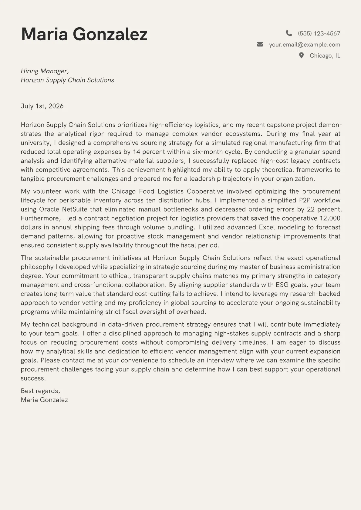 Procurement Director cover letter in the Creative design