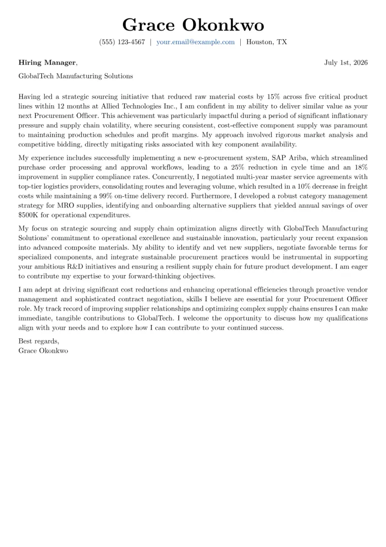Procurement Officer cover letter example