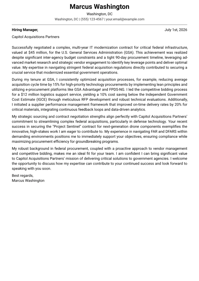 Procurement Officer Government Cover Letter Example