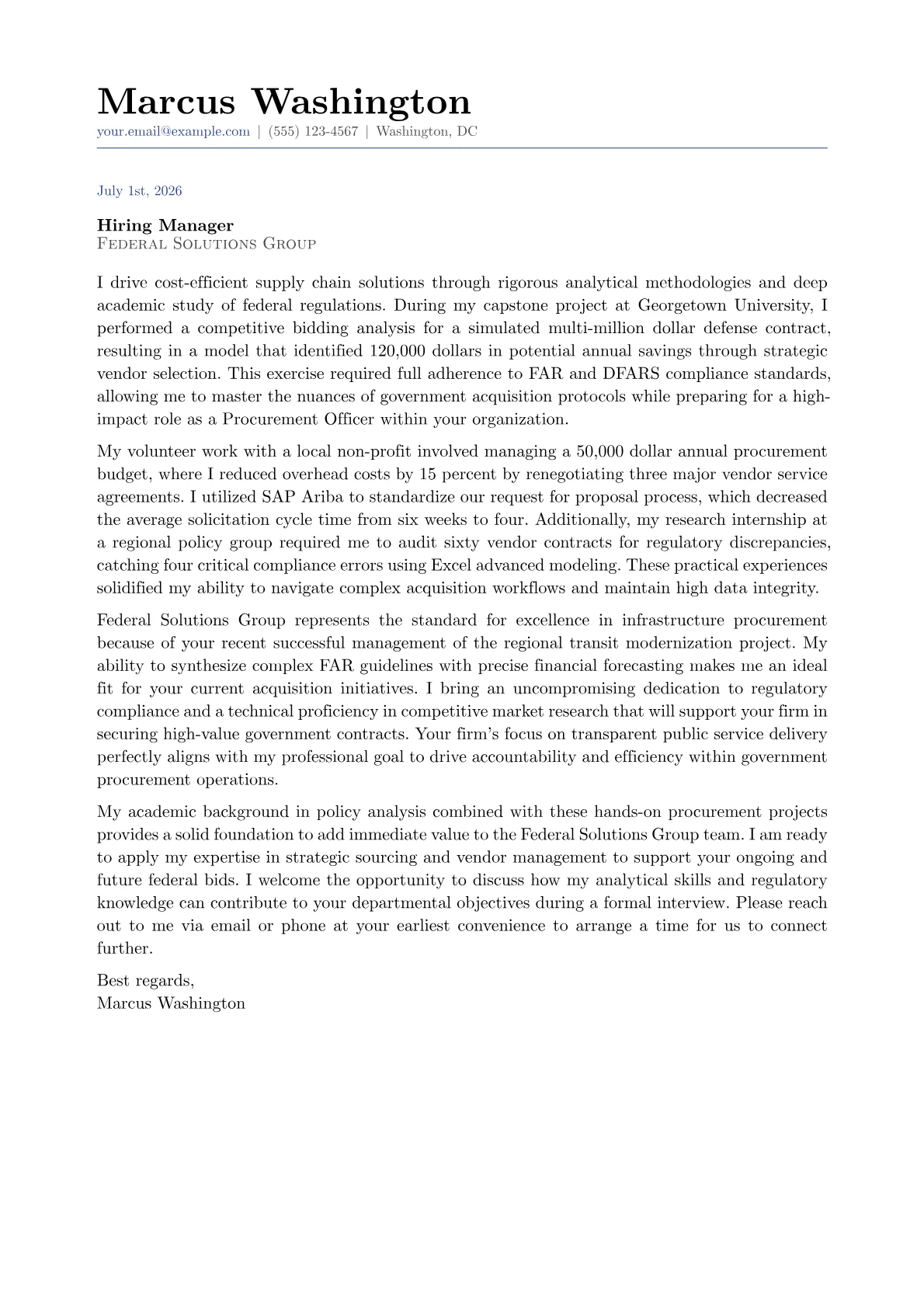 Procurement Officer Government cover letter in the Classic design