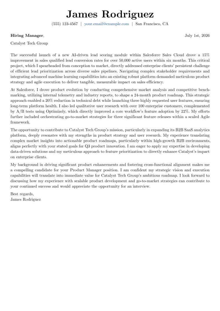 Product Manager Cover Letter Example