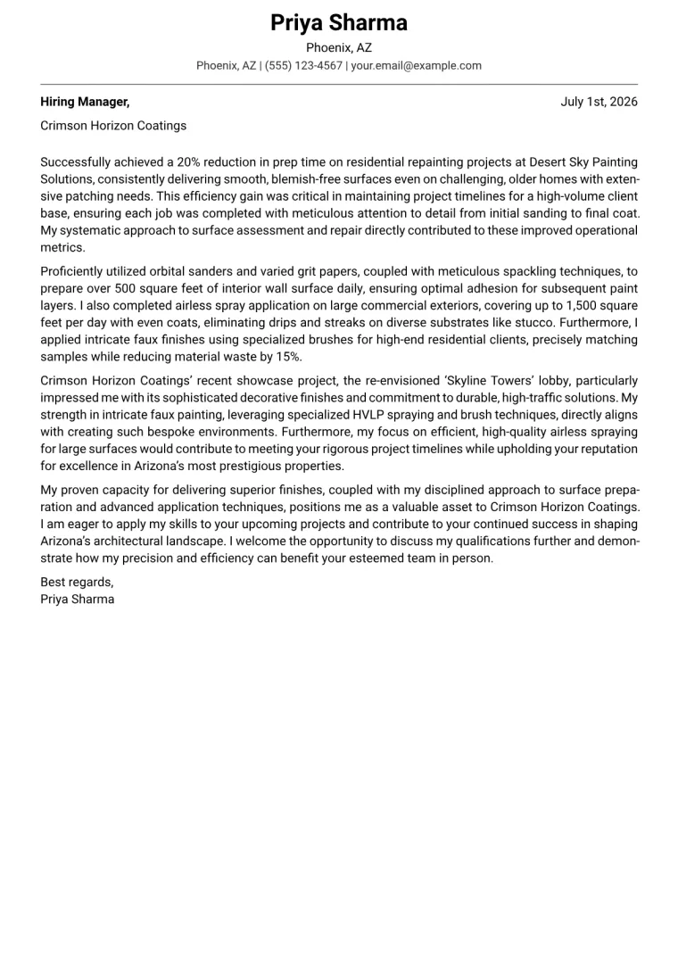 Professional Painter Cover Letter Example