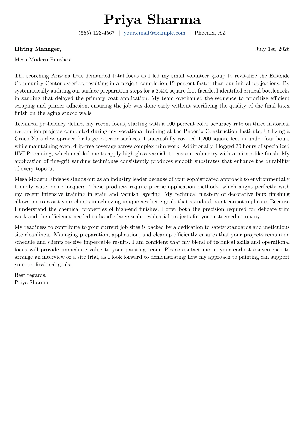 Professional Painter cover letter in the Basic design