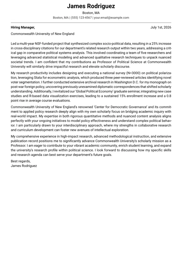 Professor Cover Letter Example
