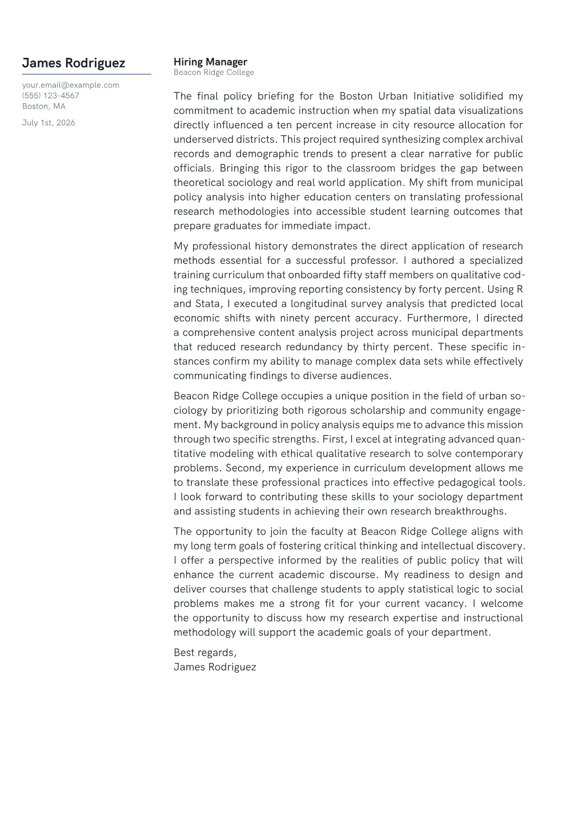 Professor cover letter in the Margin design