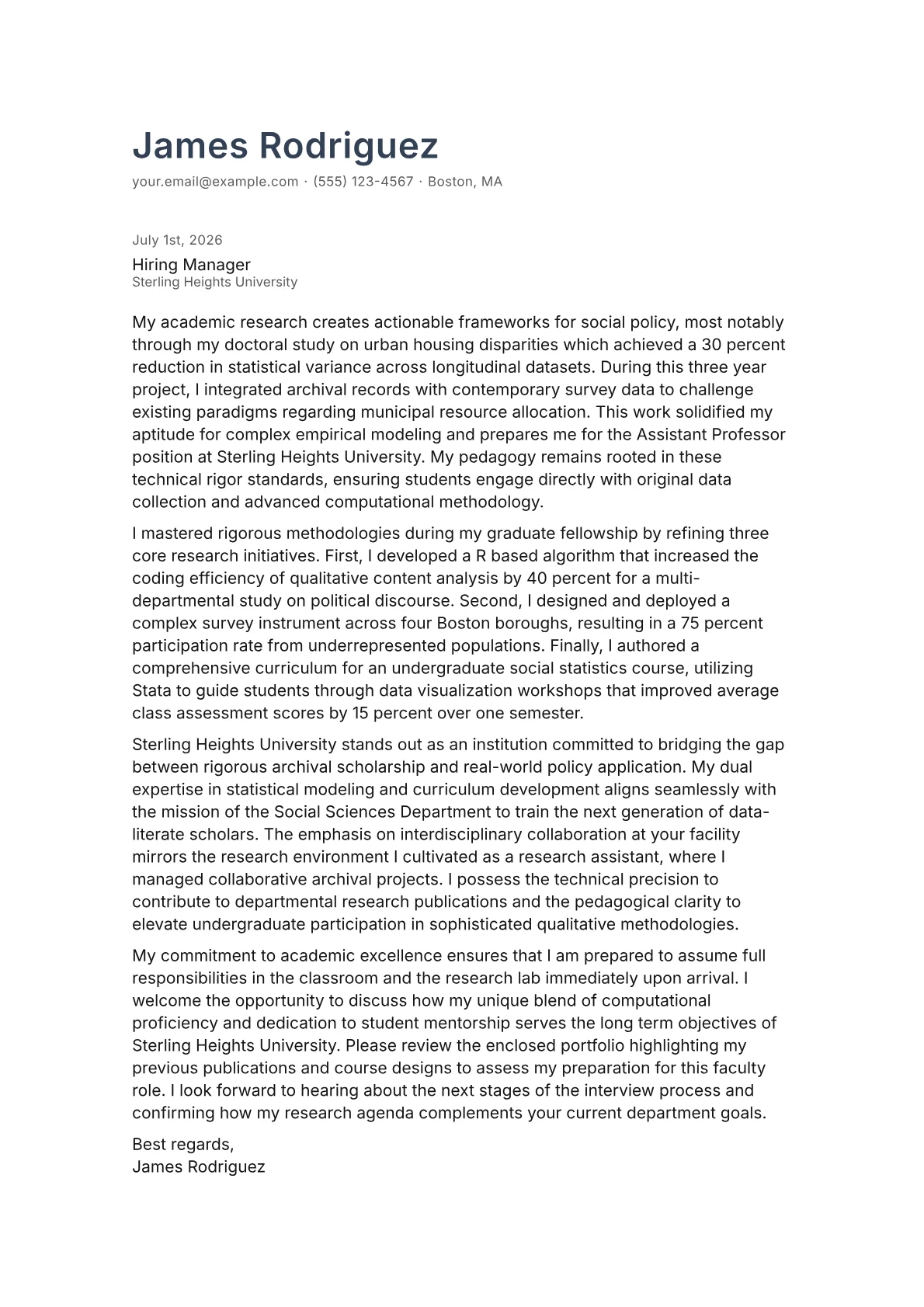 Professor cover letter in the Minimal design