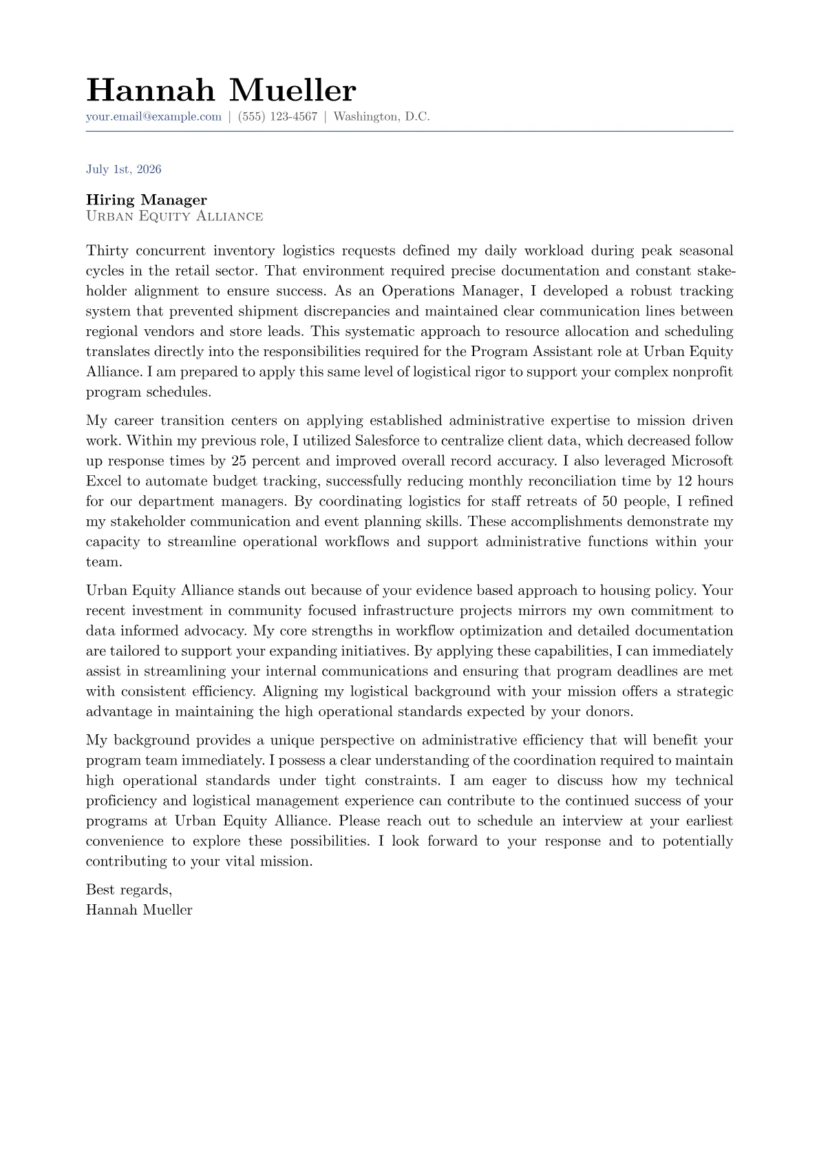 Program Assistant cover letter in the Classic design