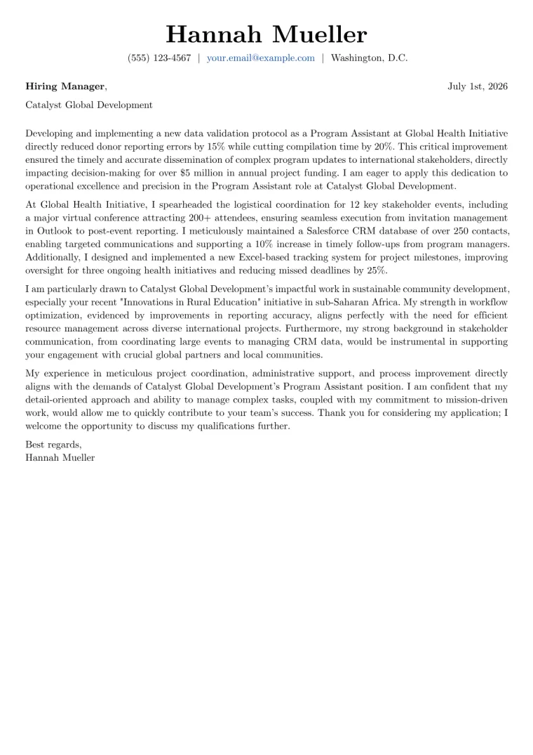 Program Assistant Cover Letter Example