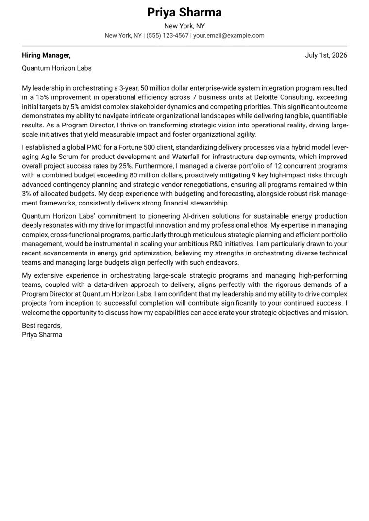 Program Director Cover Letter Example