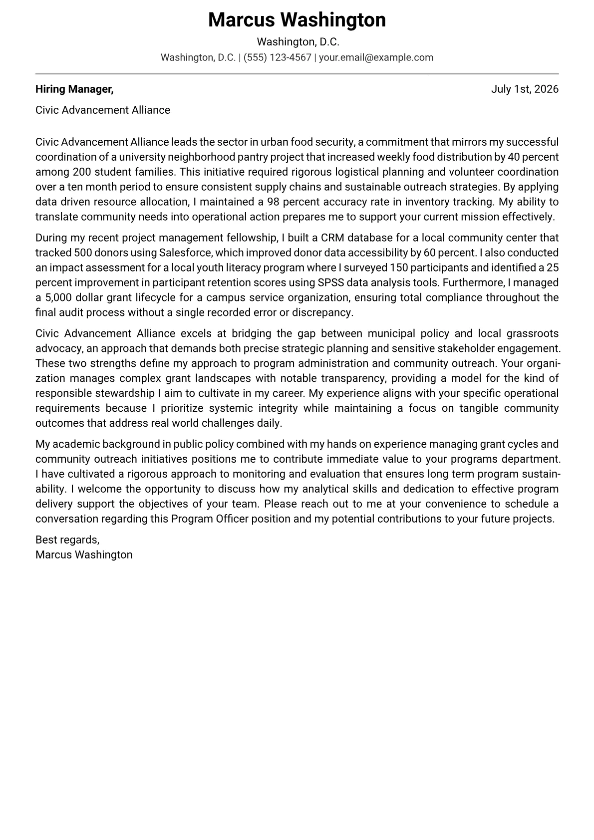 Program Officer cover letter in the Modern design