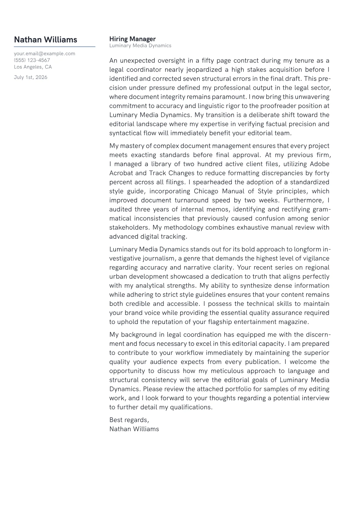 Proofreader cover letter in the Margin design