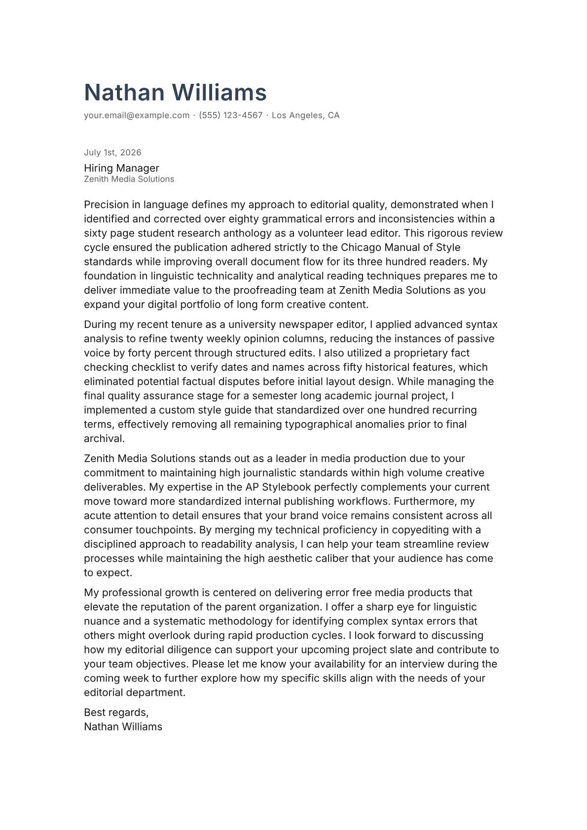Proofreader cover letter in the Minimal design