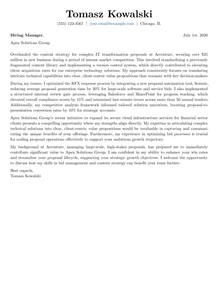 Proposal Manager cover letter example preview
