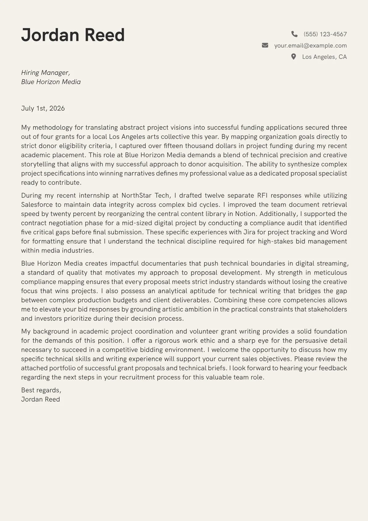 Proposal Writer cover letter in the Creative design