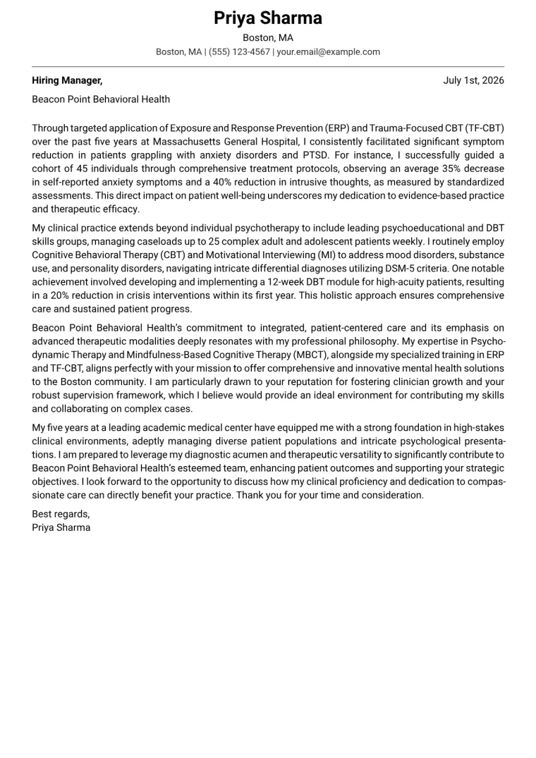Psychology cover letter example preview