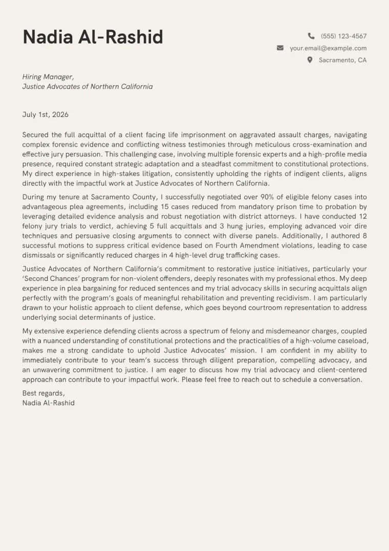 Public Defender cover letter example