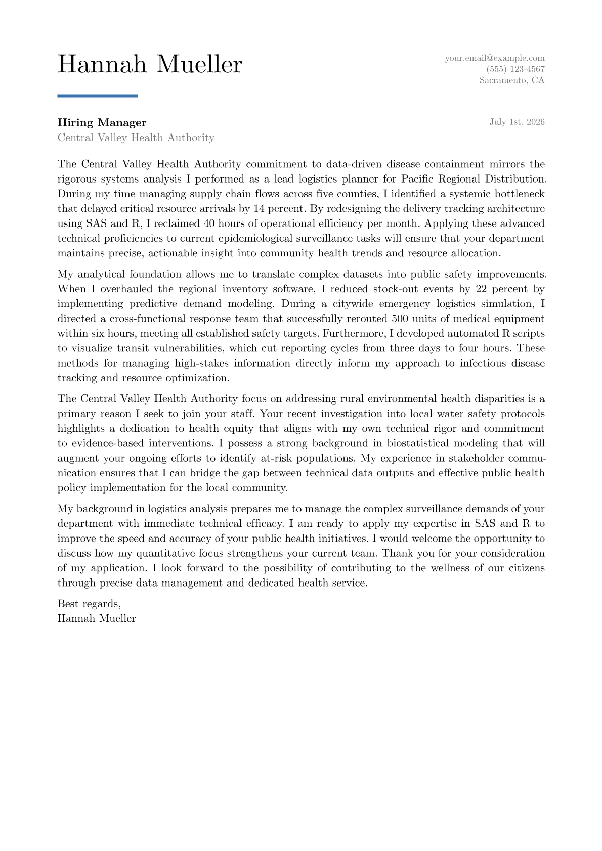 Public Health Officer cover letter in the Executive design