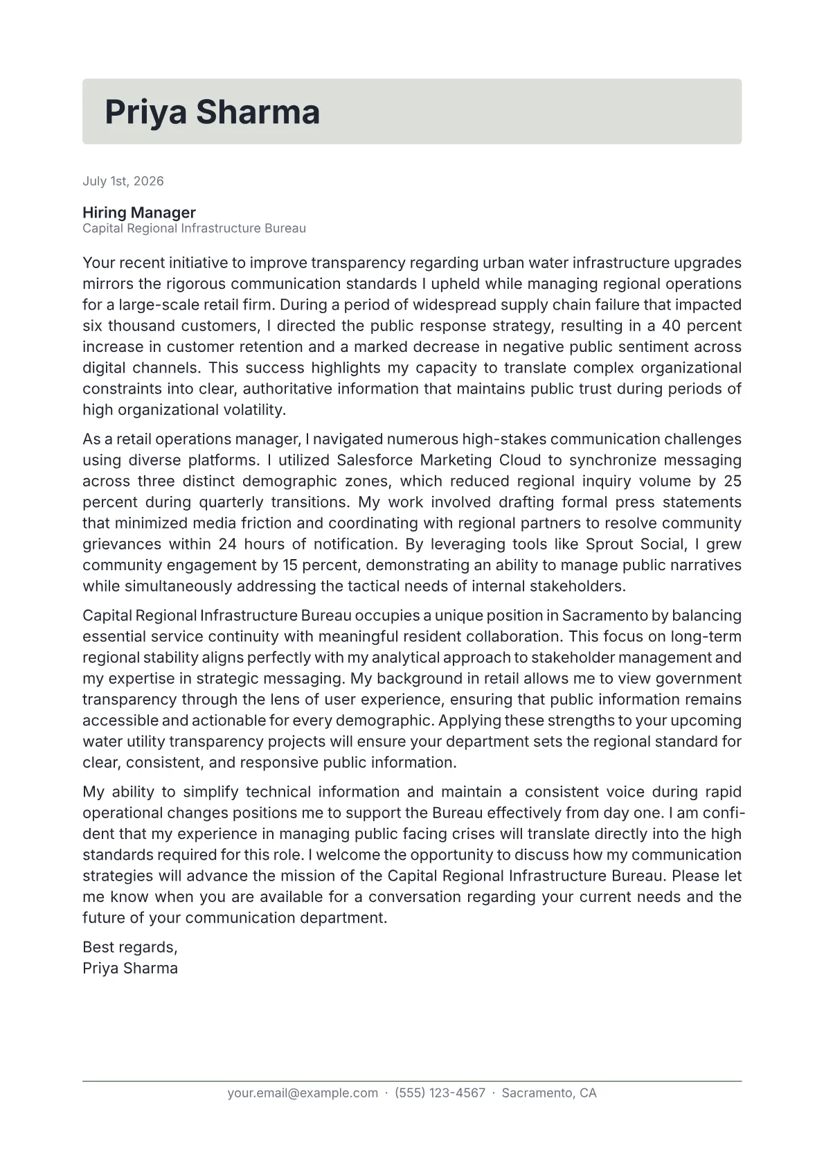 Public Information Officer cover letter in the Letterhead design
