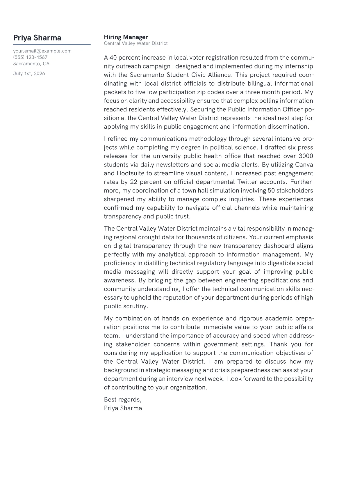 Public Information Officer cover letter in the Margin design