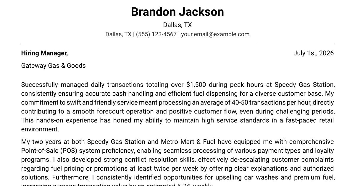 Pump Attendant Cover Letter Example + Template (2026)