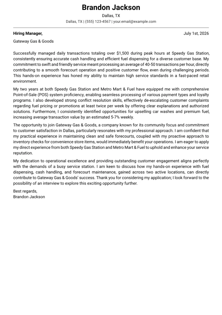 Pump Attendant Cover Letter Example + Template (2026)