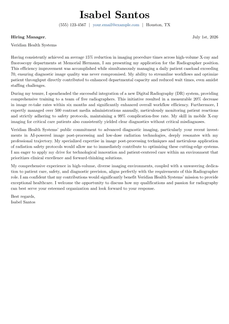 Radiographer Cover Letter Example