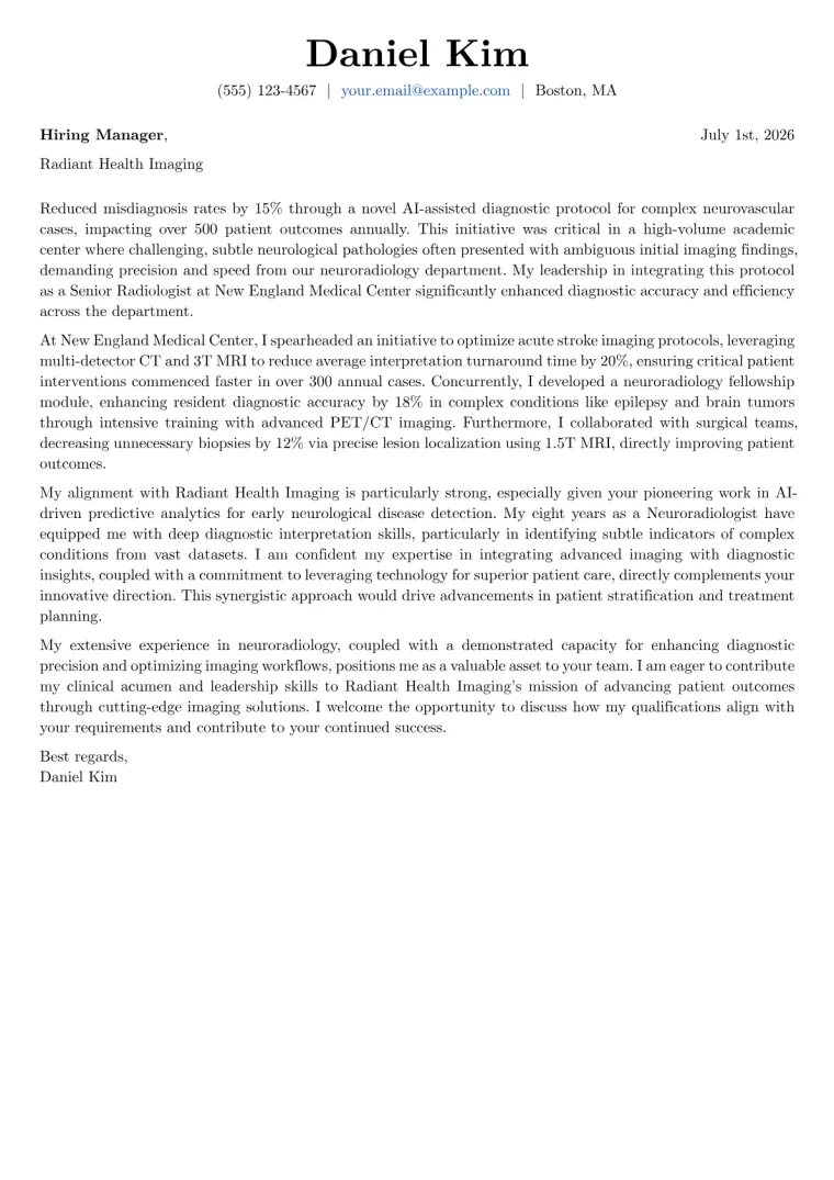 Radiologist Cover Letter Example