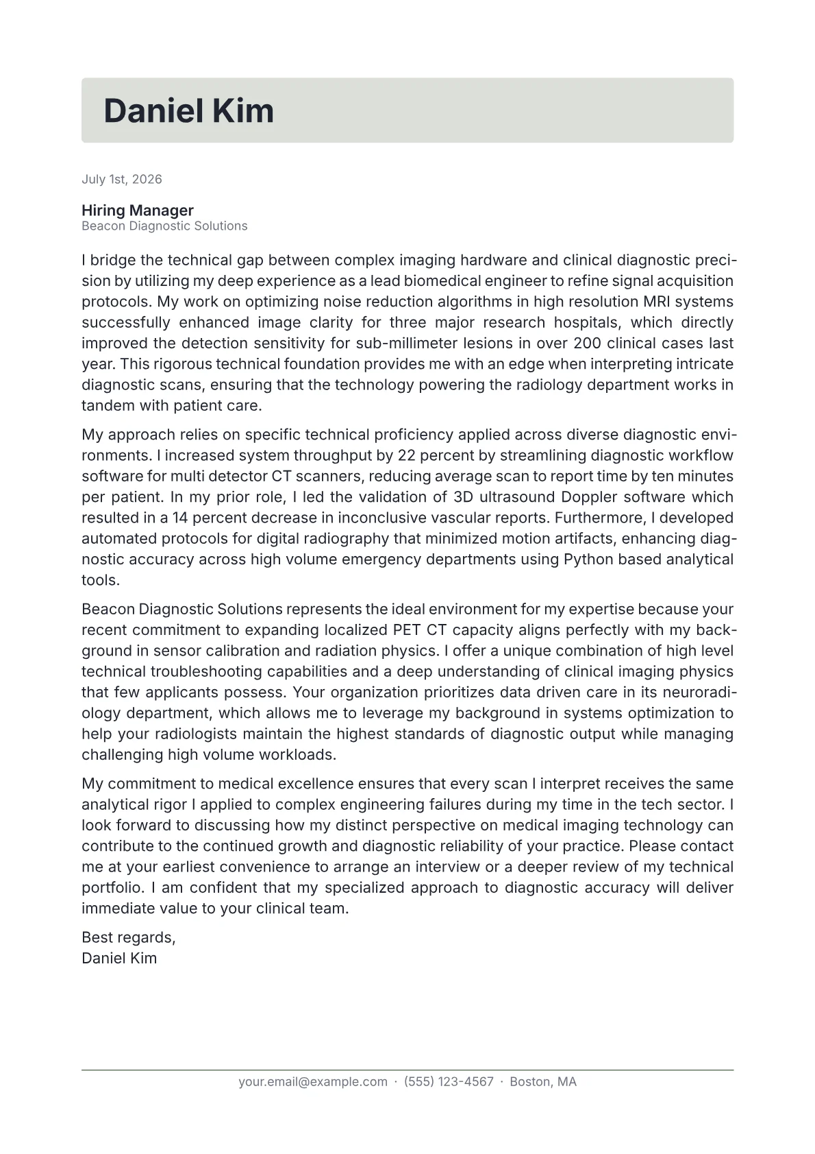 Radiologist cover letter in the Letterhead design