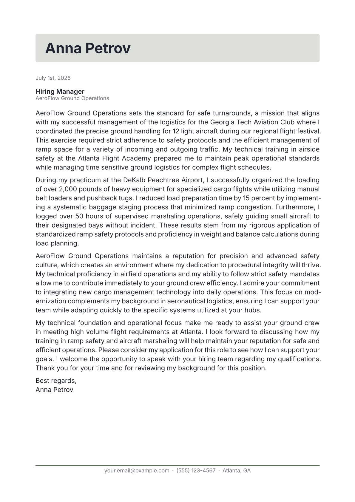 Ramp Agent cover letter in the Letterhead design
