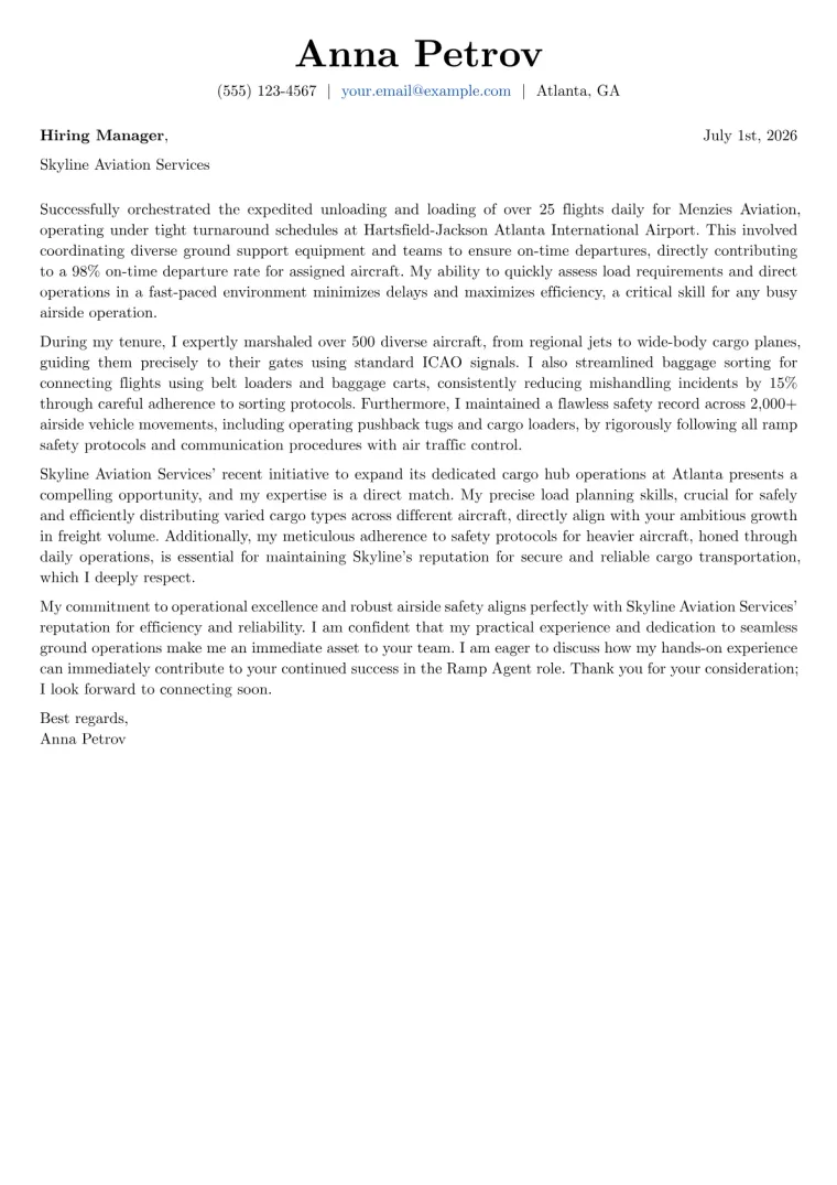 Ramp Agent Cover Letter Example