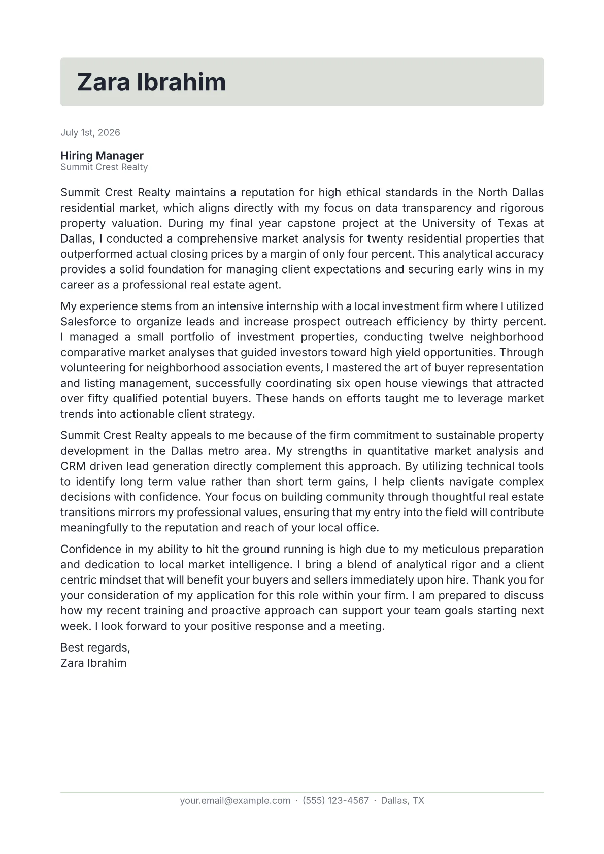 Real Estate Agent cover letter in the Letterhead design