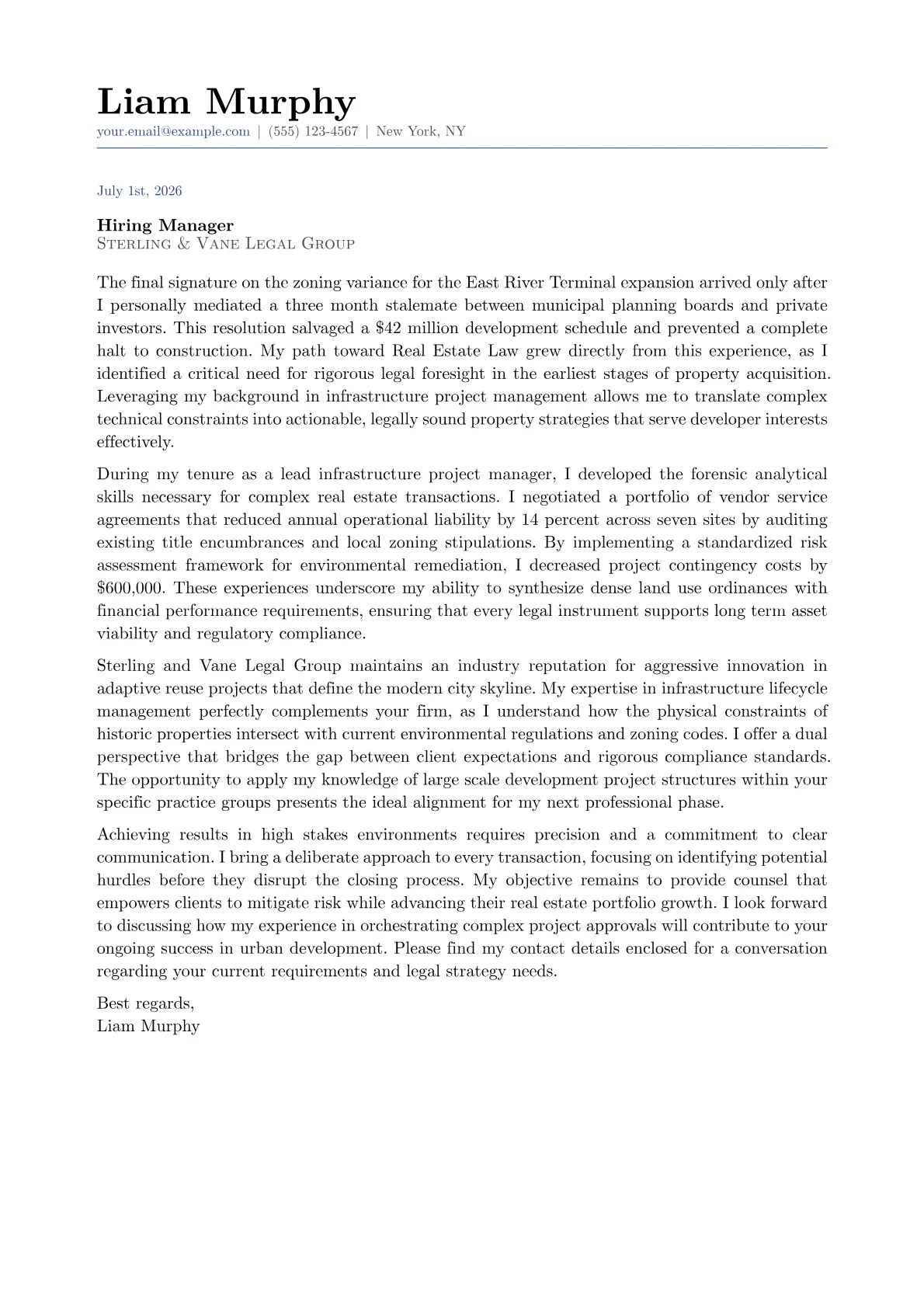 Real Estate Attorney cover letter in the Classic design