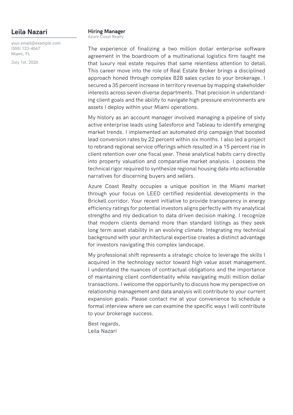 Real Estate Broker cover letter in the Margin design