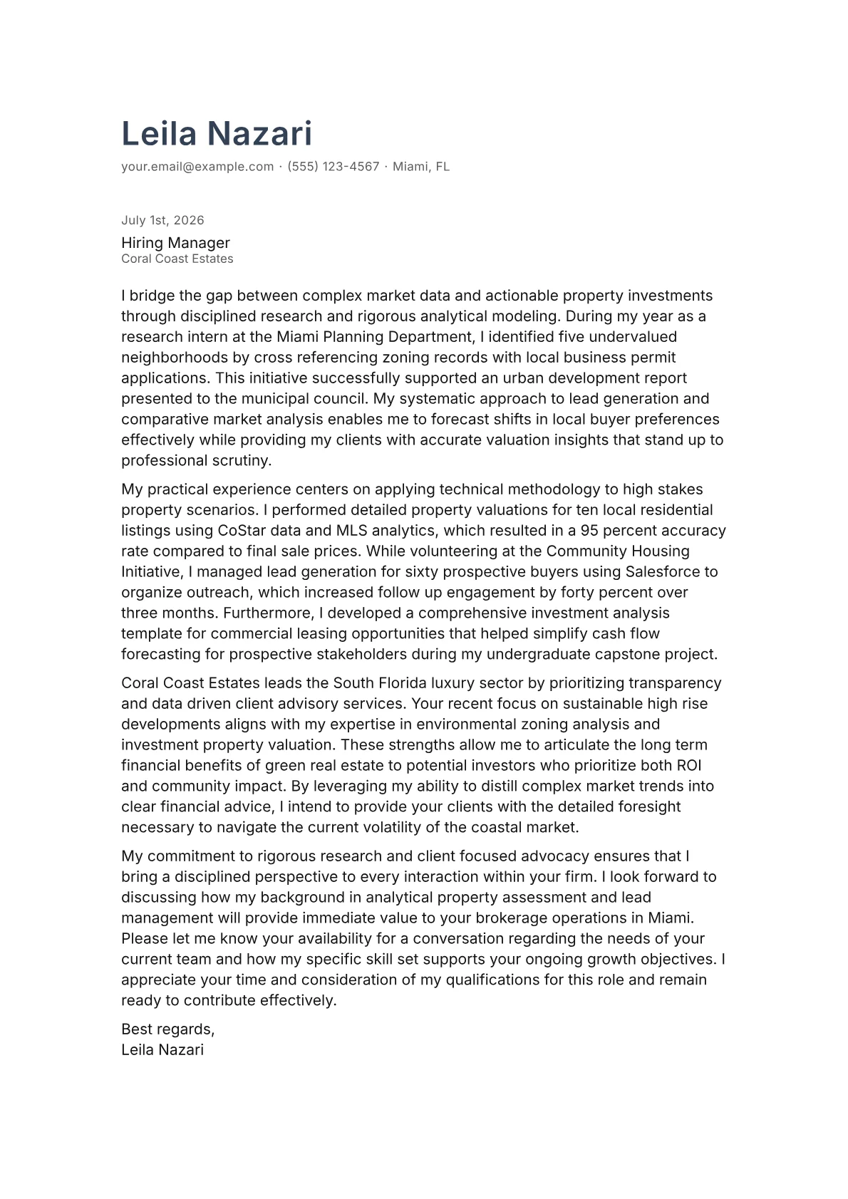 Real Estate Broker cover letter in the Minimal design