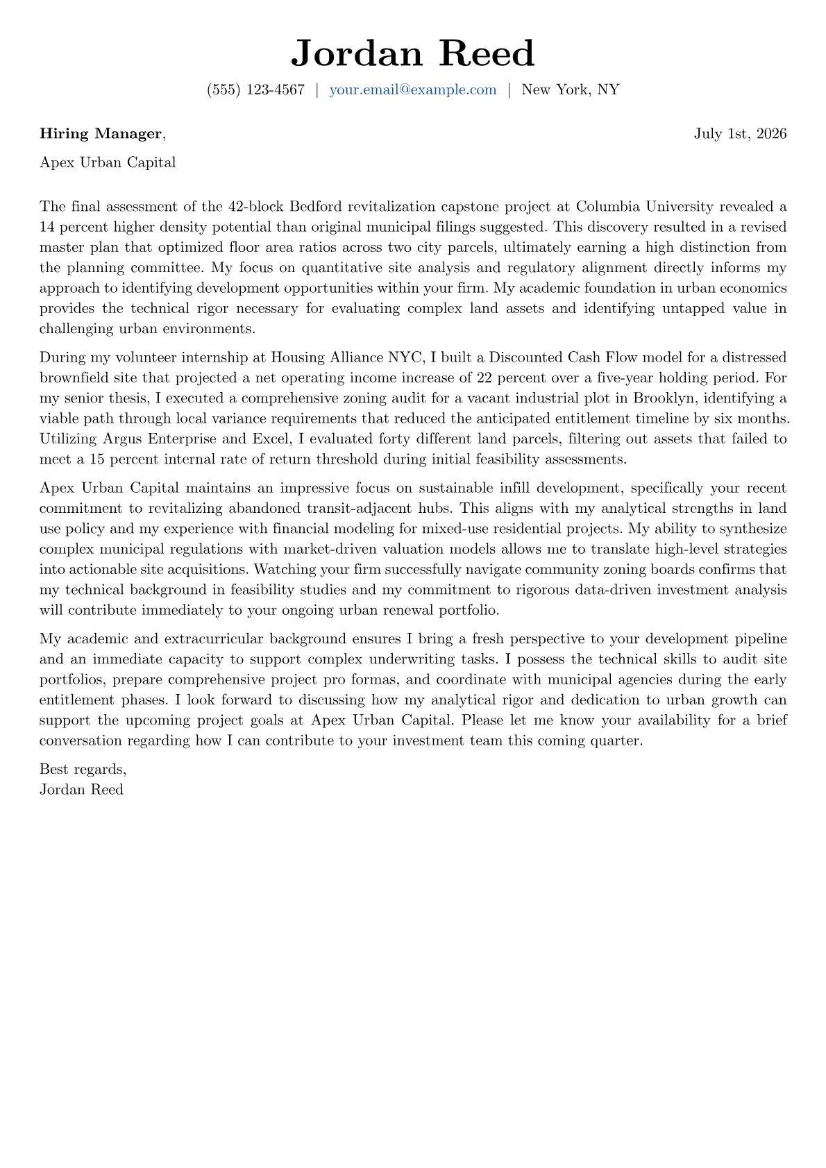Real Estate Developer cover letter in the Basic design