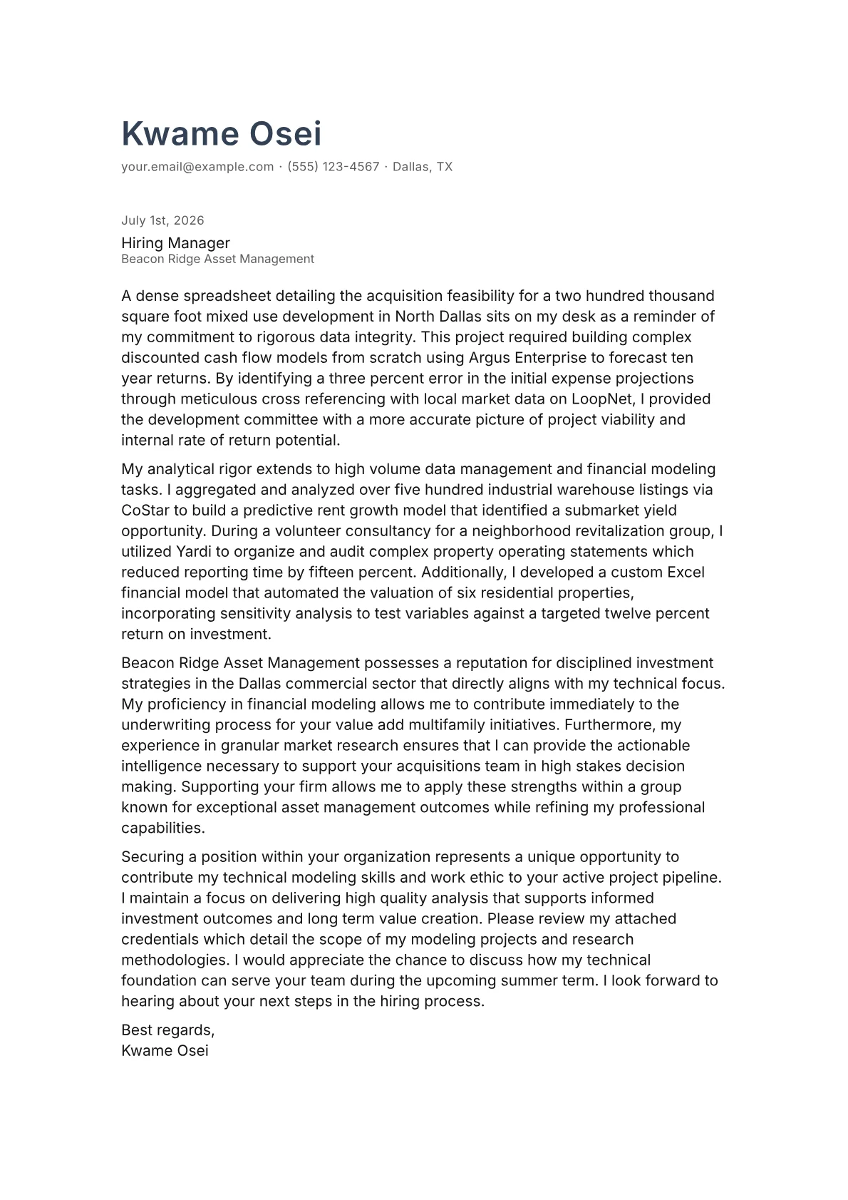 Real Estate Intern cover letter in the Minimal design