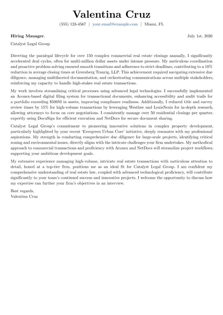 Real Estate Paralegal Cover Letter Example