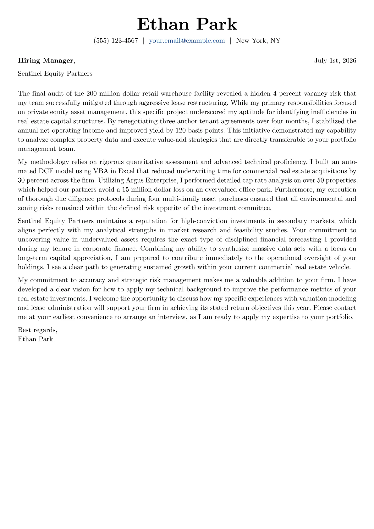 Real Estate Portfolio Manager cover letter in the Basic design