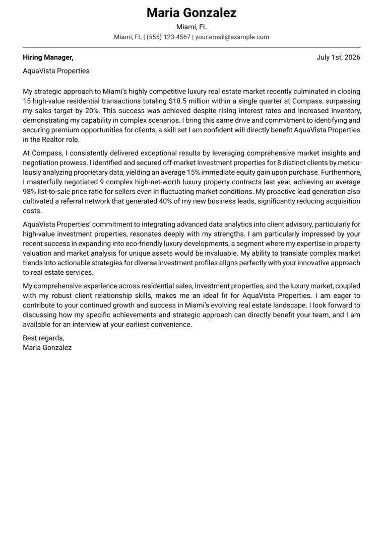 Realtor Cover Letter Example