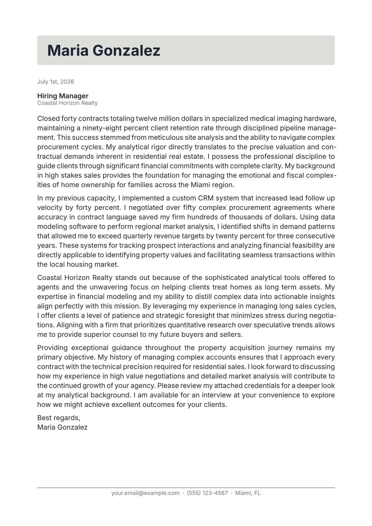 Realtor cover letter in the Letterhead design