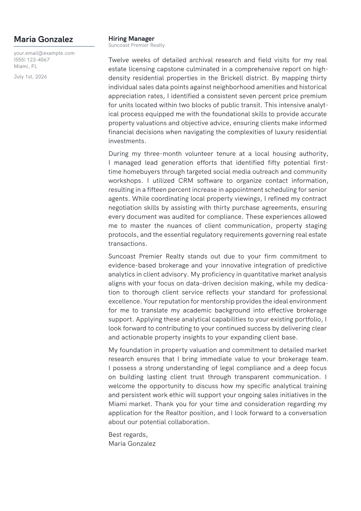 Realtor cover letter in the Margin design