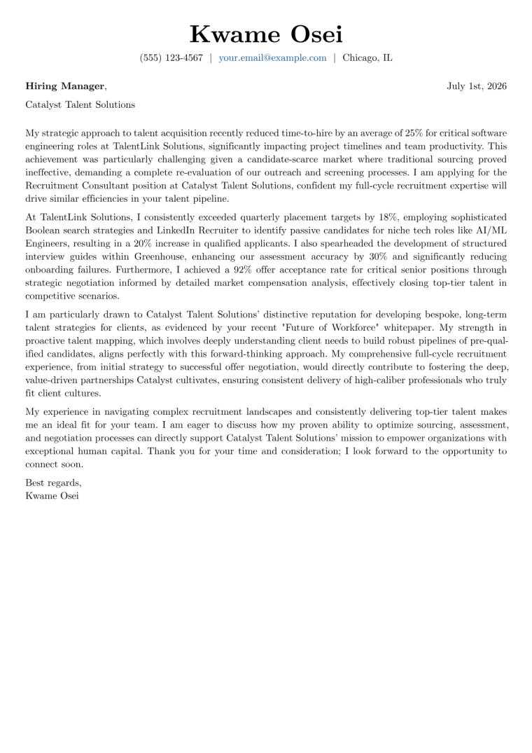 Recruitment Consultant Cover Letter Example