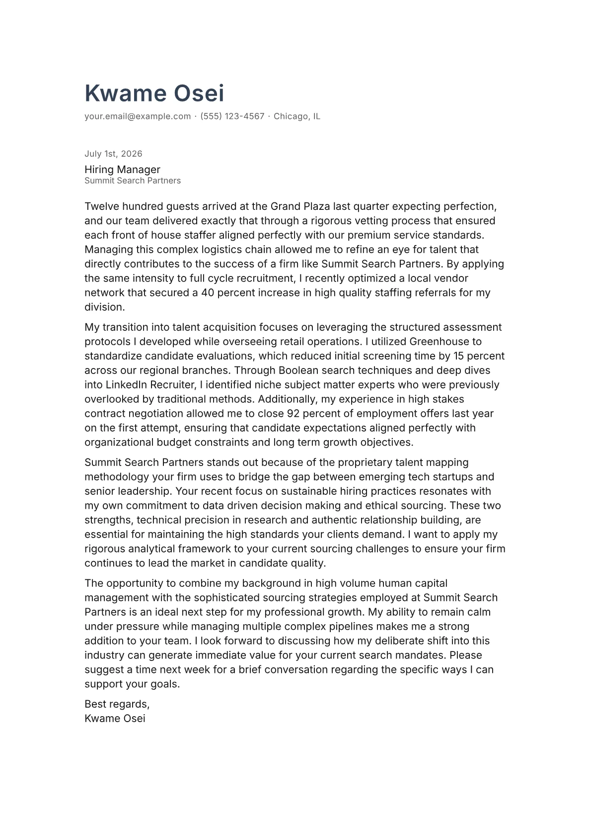 Recruitment Consultant cover letter in the Minimal design