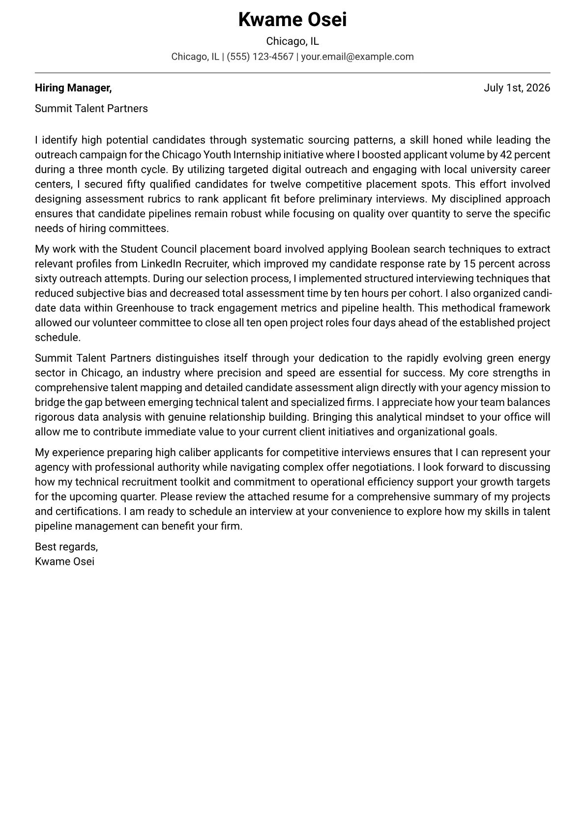 Recruitment Consultant cover letter in the Modern design
