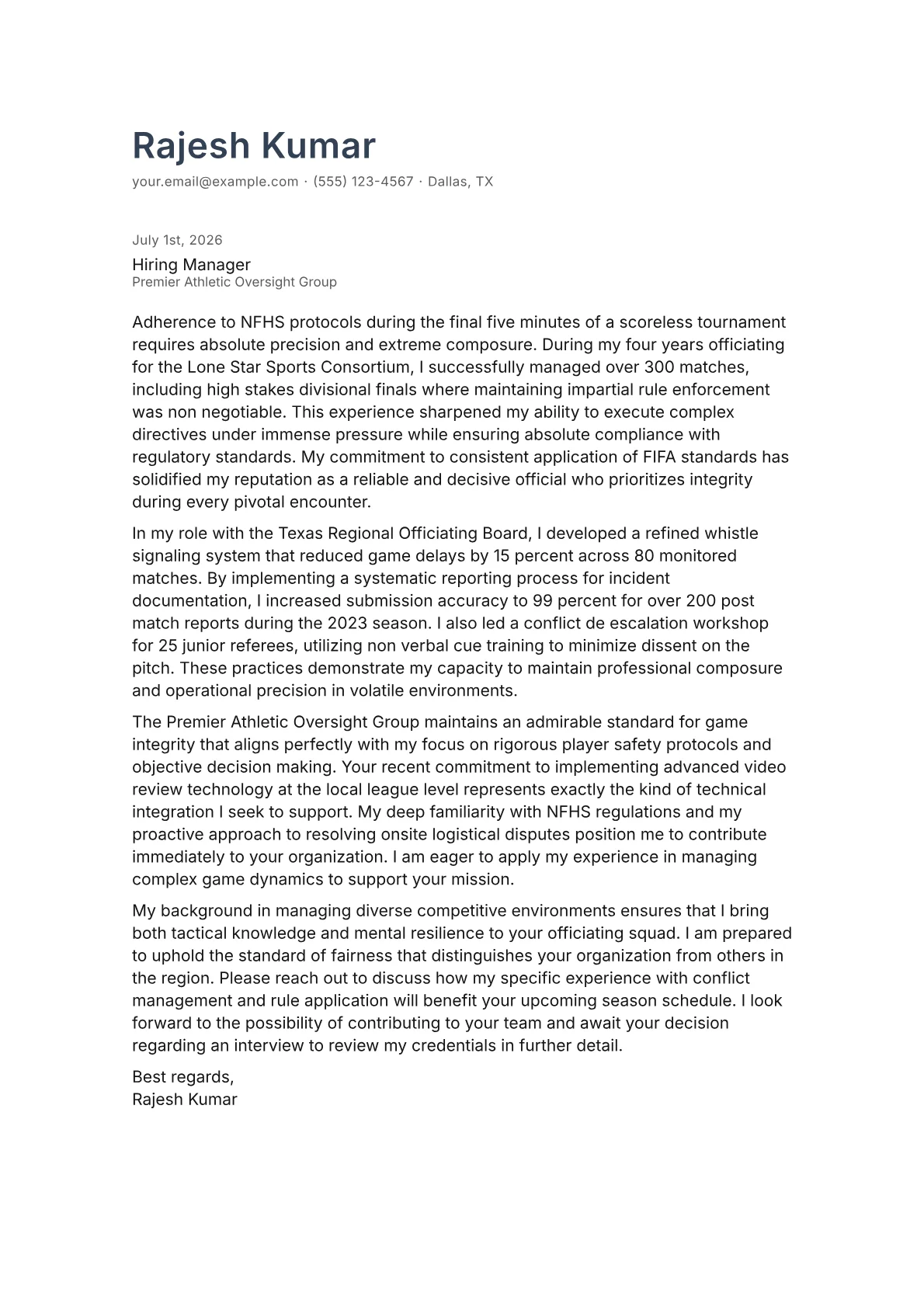 Referee cover letter in the Minimal design