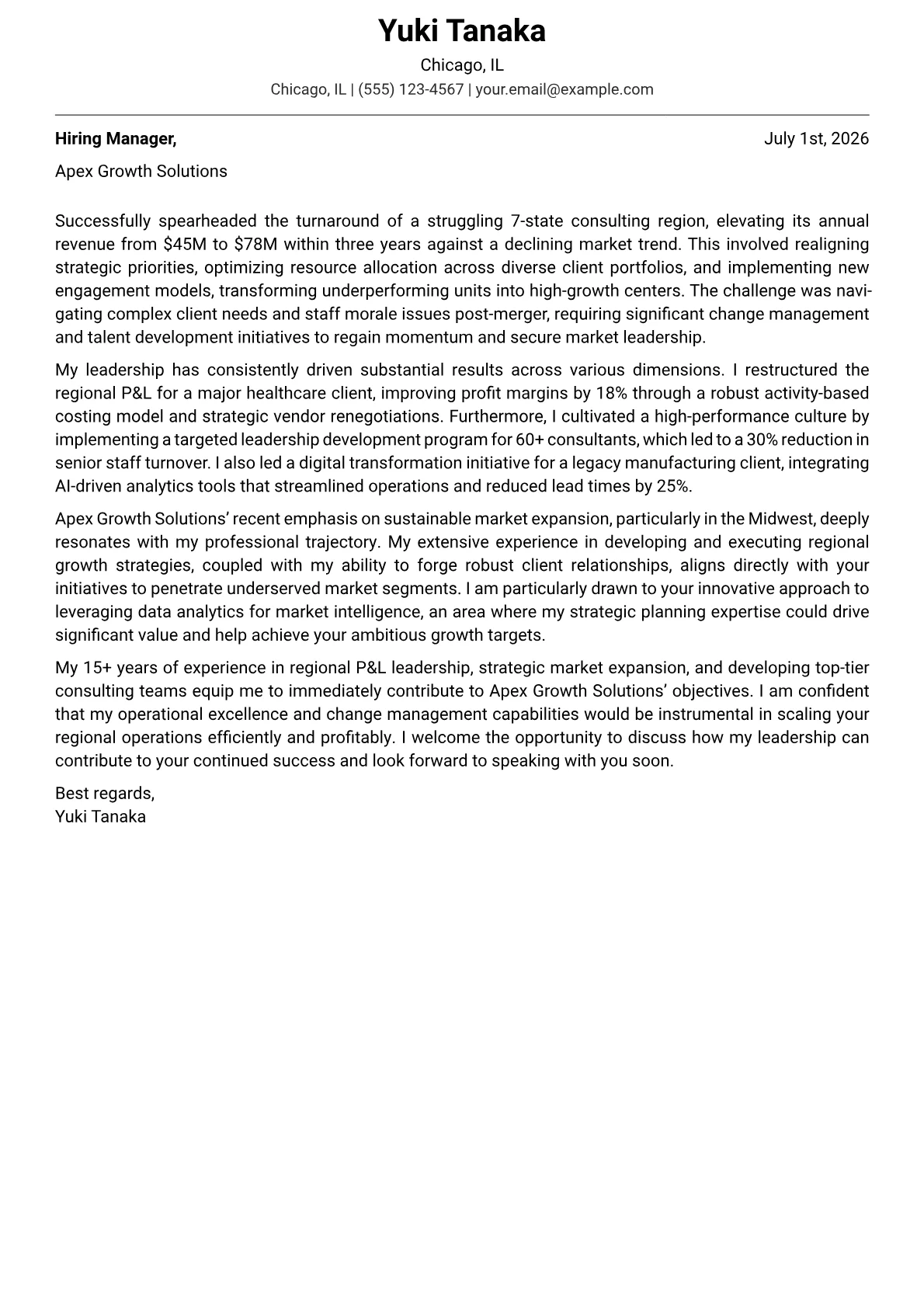 Regional Director cover letter formatted with a JobSprout template