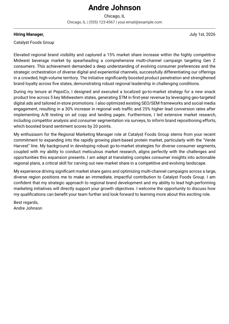 Regional Marketing Manager Cover Letter Example