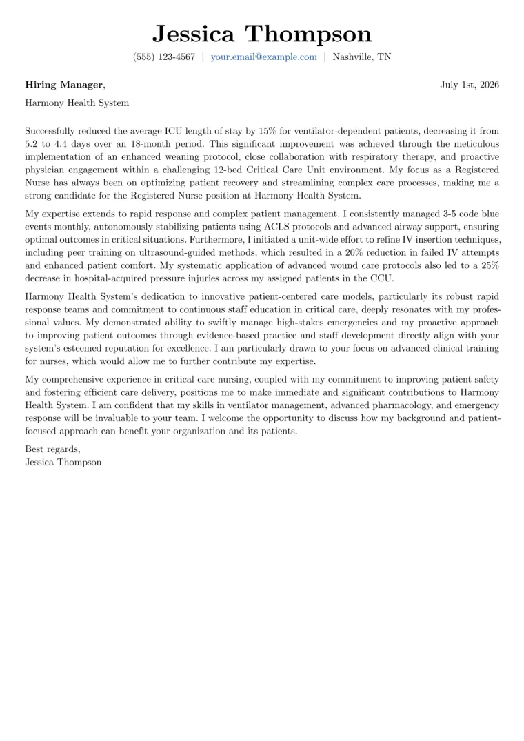 Registered Nurse Cover Letter Example