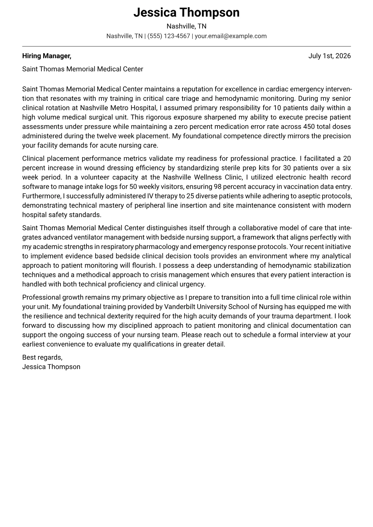 Registered Nurse cover letter in the Modern design