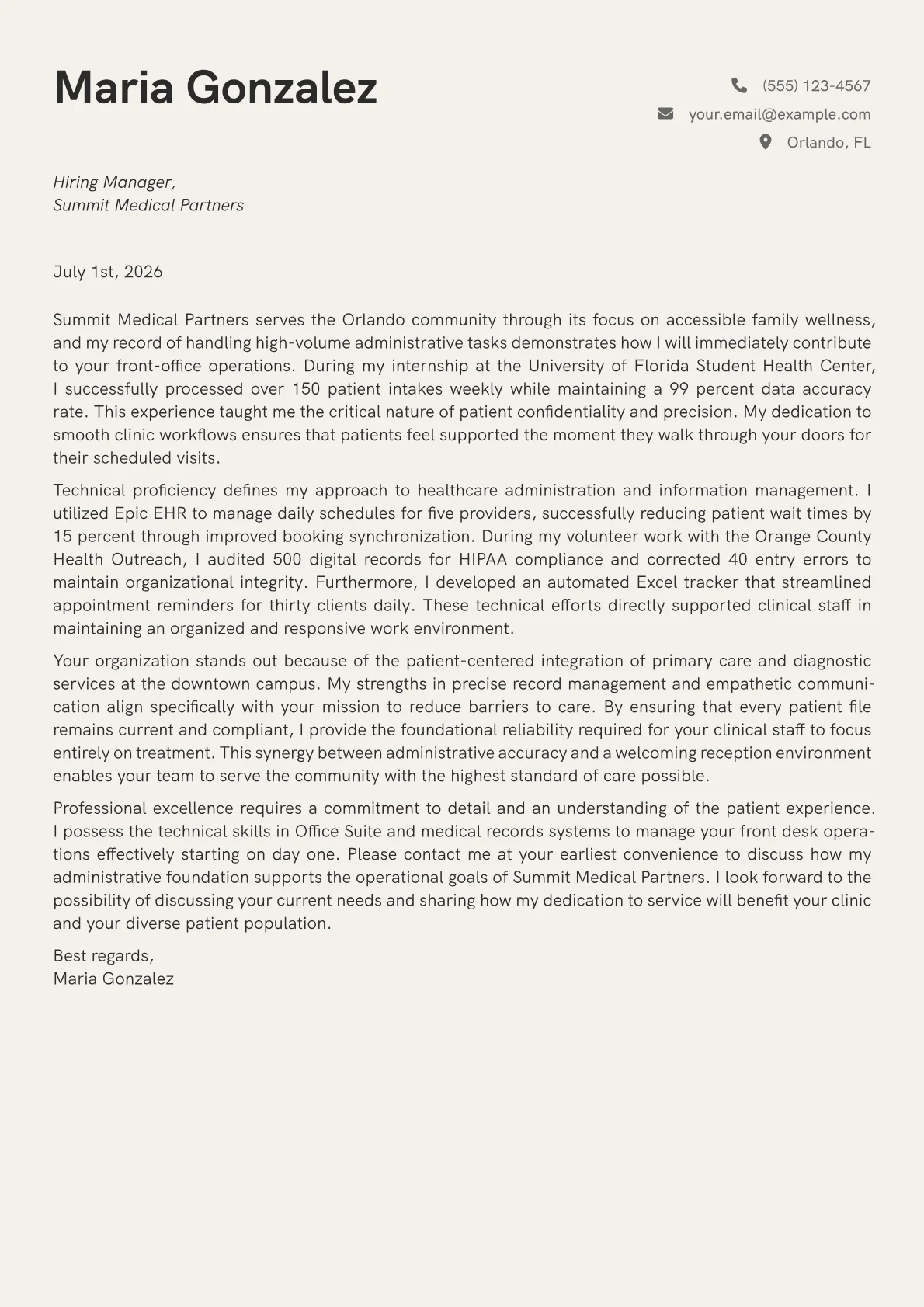 Registration Clerk cover letter in the Creative design